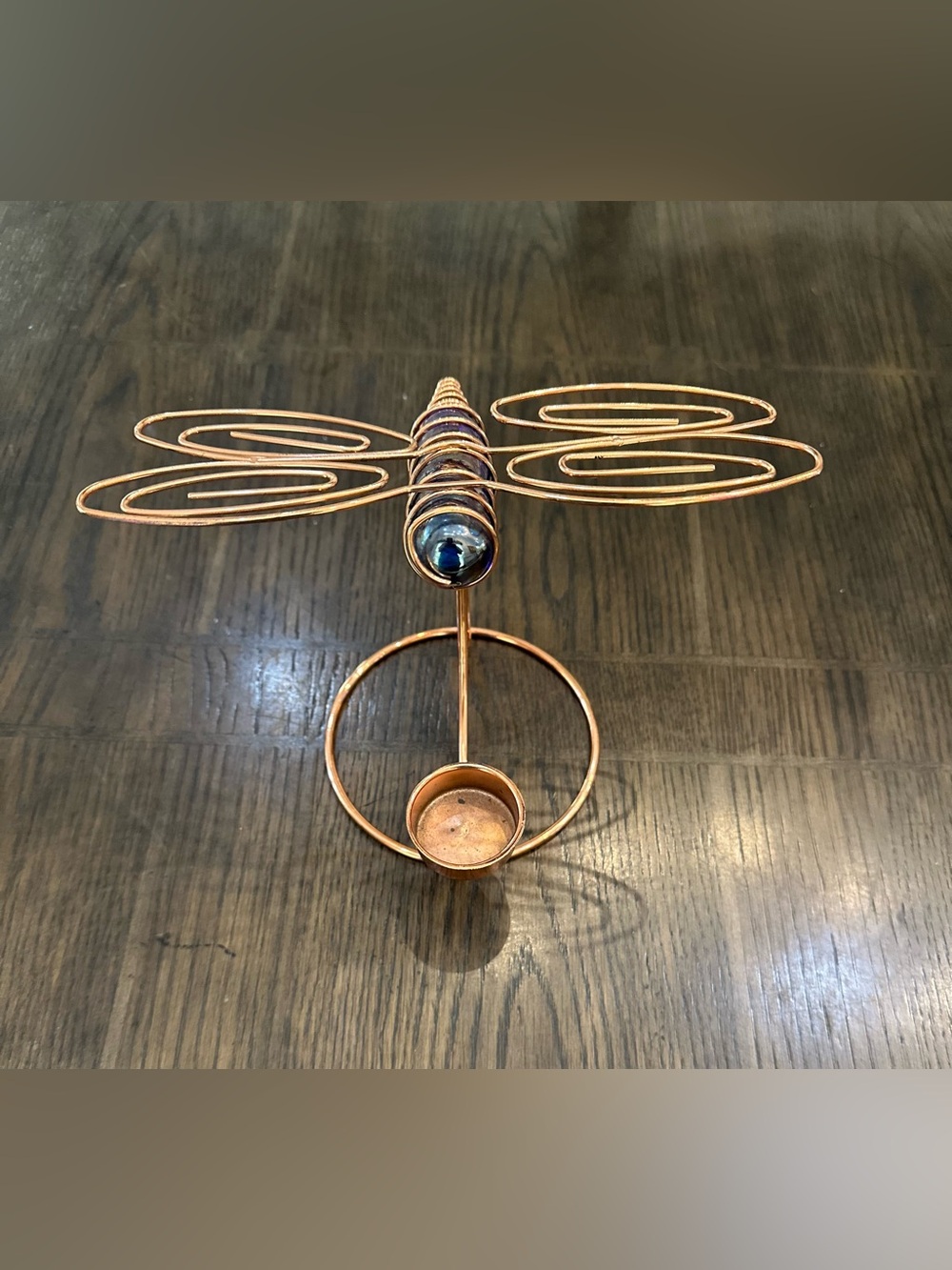 Copper Dragonfly tea candle holder